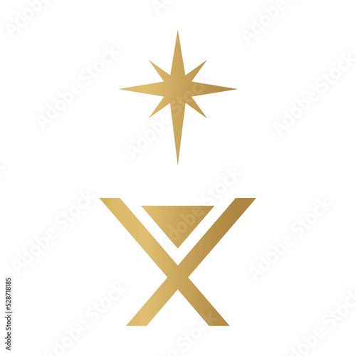 Fotografia christmas navity scene, manger and Star of Bethlehem golden icon- vector illustr
