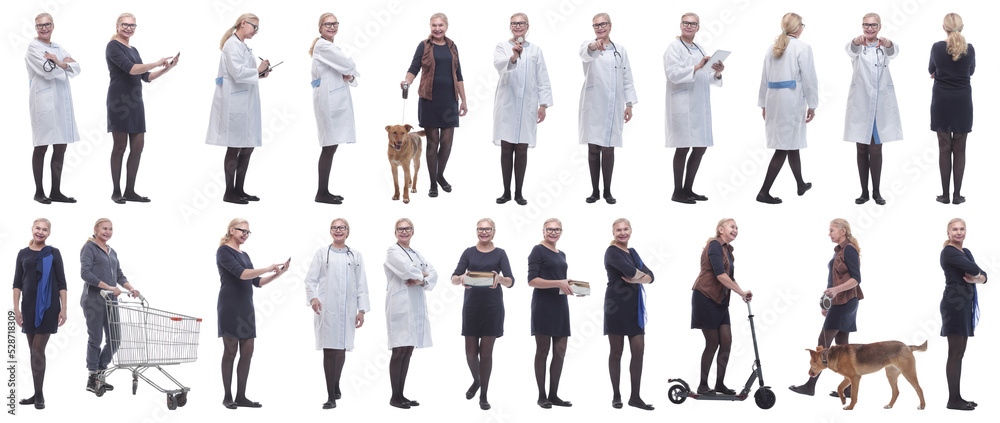 Fototapeta premium collage of a woman in full growth displaying many professions