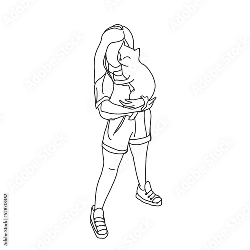 Line drawing of a woman holding a cat © Eero_iam