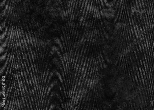 Black monochrome engrave shapes background with random black noise in grey watercolor shadows. Dark grunge noise stipple dots wave. Halloween grain effect. Black dots grunge swoosh smudge shape	
