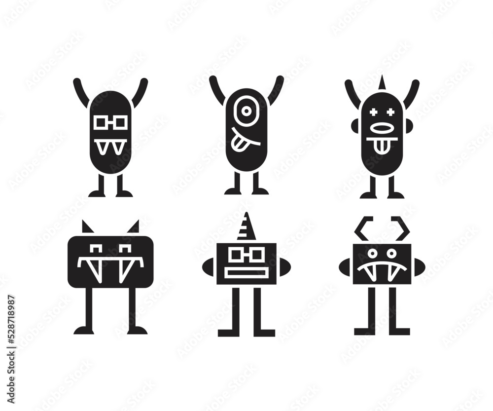 cute monster character icons set