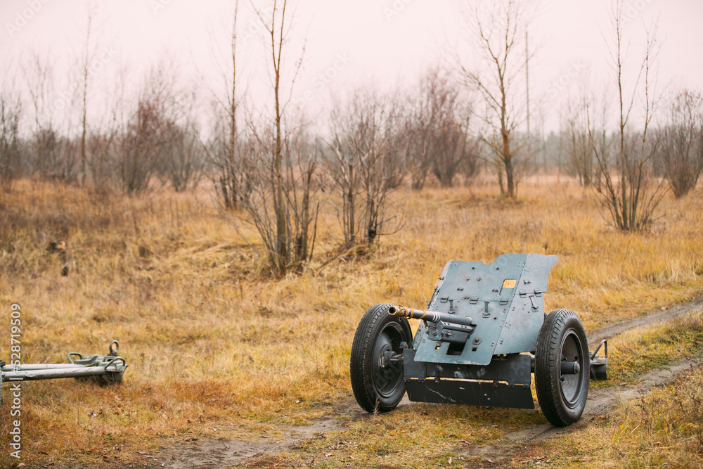 German Antitank Gun In Field. German Antitank Gun That Fired A 3.7 Cm