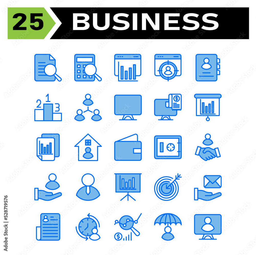 Office business icon set include document, search, verified, research, business, accounting, calculator, calculation, finance, digital marketing, chart, web, analytic, presentation, target, employee