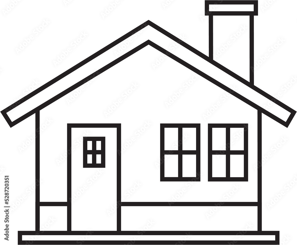 outline drawing house front elevation view.