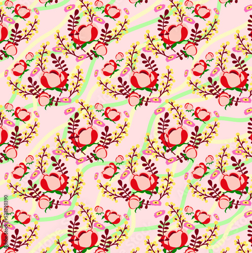 Wallpaper Mural Seamless floral pattern bouquets of peonies with flowers and yellow leaves hand-drawn.  Elegant design for packaging, background, fabric, wedding invitations, greeting cards, illustrations, print
 Torontodigital.ca