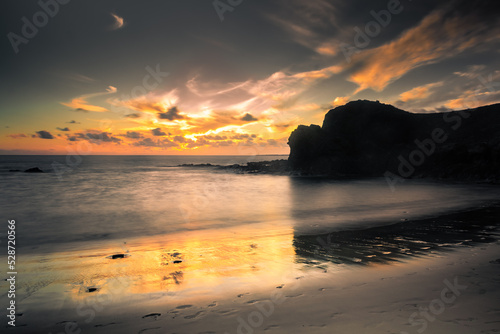 Beautiful sunset over the Atlantic Ocean at Papagayo Beach  Lanzarote   Canary Islands  Spain