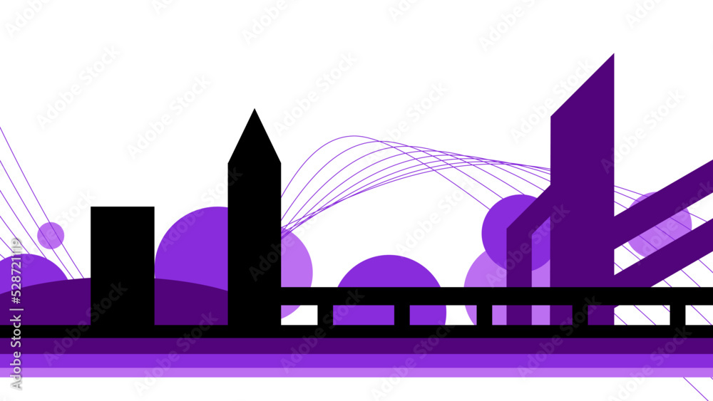 Flat Render Art of Cityscape, Black and Purple Silhouette