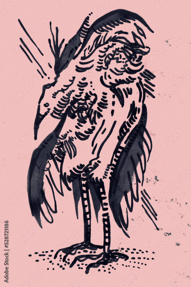 Ink doodle illustration with monsters. Magic abstract art. Can be used ...