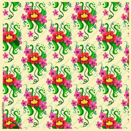 Wallpaper Mural Elegant floral pattern with hand-drawn flowers with curls, waves, lines. Bright colorful illustration for wallpaper, background, fabric, wrapping paper, sketchbook, digital paper
 Torontodigital.ca
