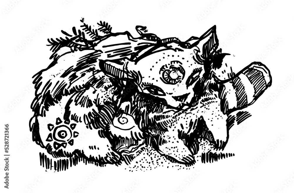 Ink doodle illustration with monsters. Magic abstract art. Can be used ...