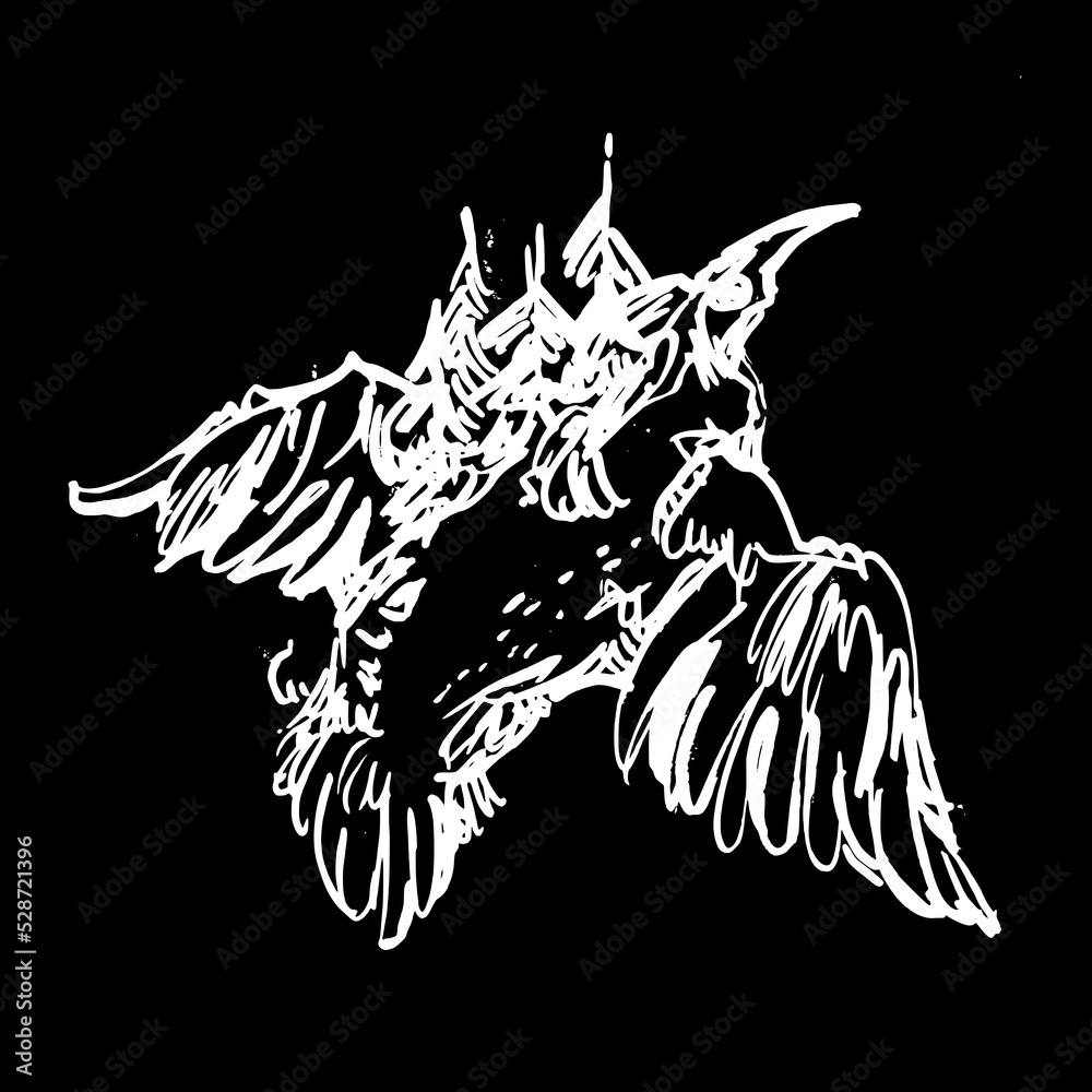 Ink doodle illustration with monsters. Magic abstract art. Can be used ...