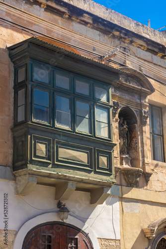 Typical colorful balconies of Malta  in Valletta