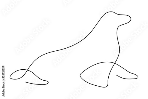 Single continuous line drawing of clever sea lion for aquatic circus show logo identity. Smart mammal animal mascot concept for intelligence society logotype. One line draw design vector illustration