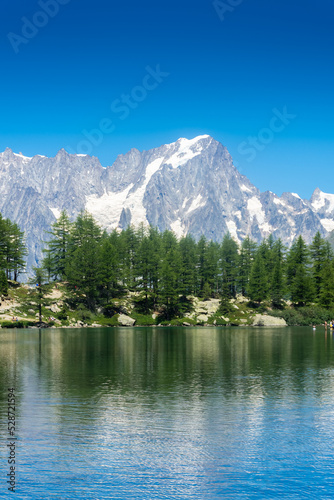 Beautiful reflection of the Mont Blanc on the Arpy Lake, Aosta Valley,  Italy © Stefano Zaccaria