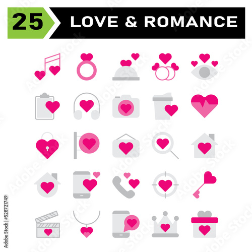 Wallpaper Mural Love and romance icon set include song, music, wedding, heart, love, jewelry, ring, marriage, cooking, restaurant, dinner, birthday, couple, romance, eye, list, headphone, camera, documentation Torontodigital.ca