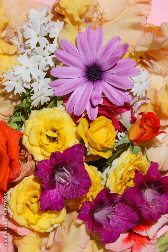 Summer flowers on a circle-shaped background