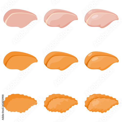 A vector drawn chicken breast illustration with various colors, styles and amount of details
