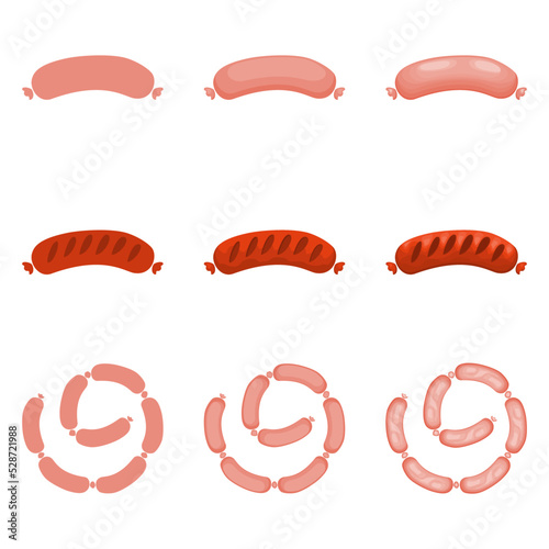 A vector drawn sausage illustration with various colors, styles and amount of details