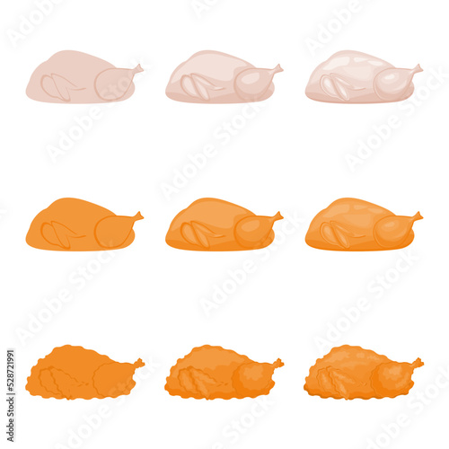 A vector drawn whole chicken illustration with various colors, styles and amount of details