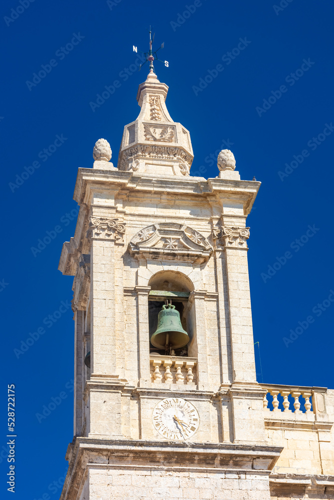 Belltower of Rabat baroque cathedral  in Malta