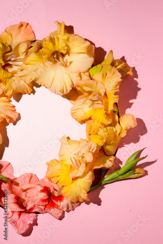 Summer flowers on a circle-shaped background