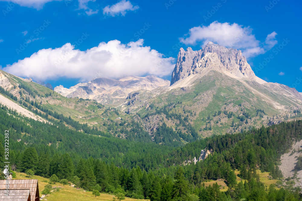 Beautiful mountain landscape of the valley in front of Mount Thabor, Alps,  France