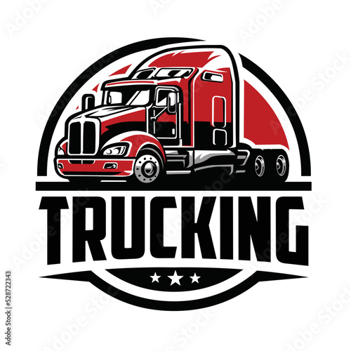 Semi truck 18 wheeler circle emblem logo. Best for trucking and freight related industry