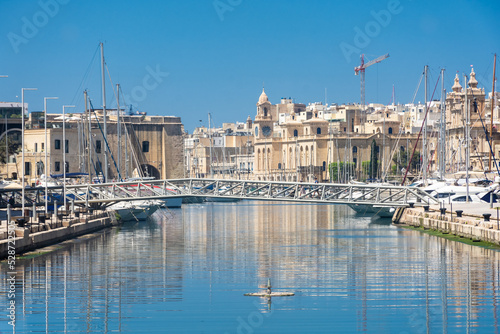Birgu, Malta, 22 May 2022: Traditional harbor of Birgu, one of the three cities