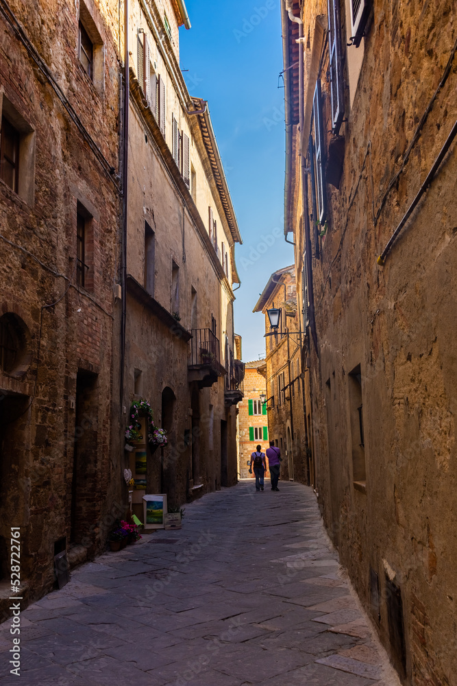 Pienza, Italy,  15 April 2022: medieval street in the center