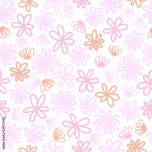  Simple vector flowers pattern in abstract style on white background.