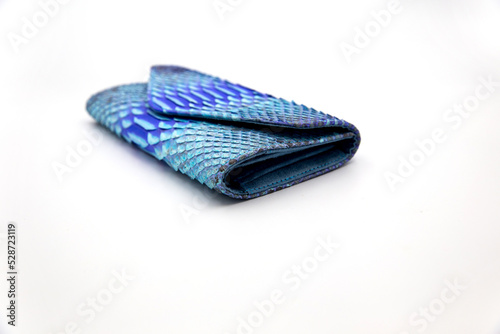 Trendy natural classic blue snake python skin woman wallet.