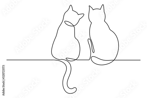 Two cats vector with continuous single one line art drawing. New minimalist design minimalism animal pet of cat illustration. photo