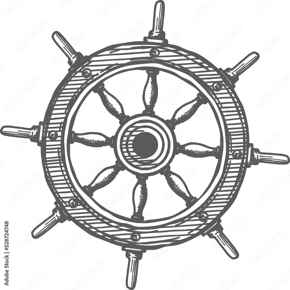 Obraz premium Boat control rudder isolated steering wheel icon
