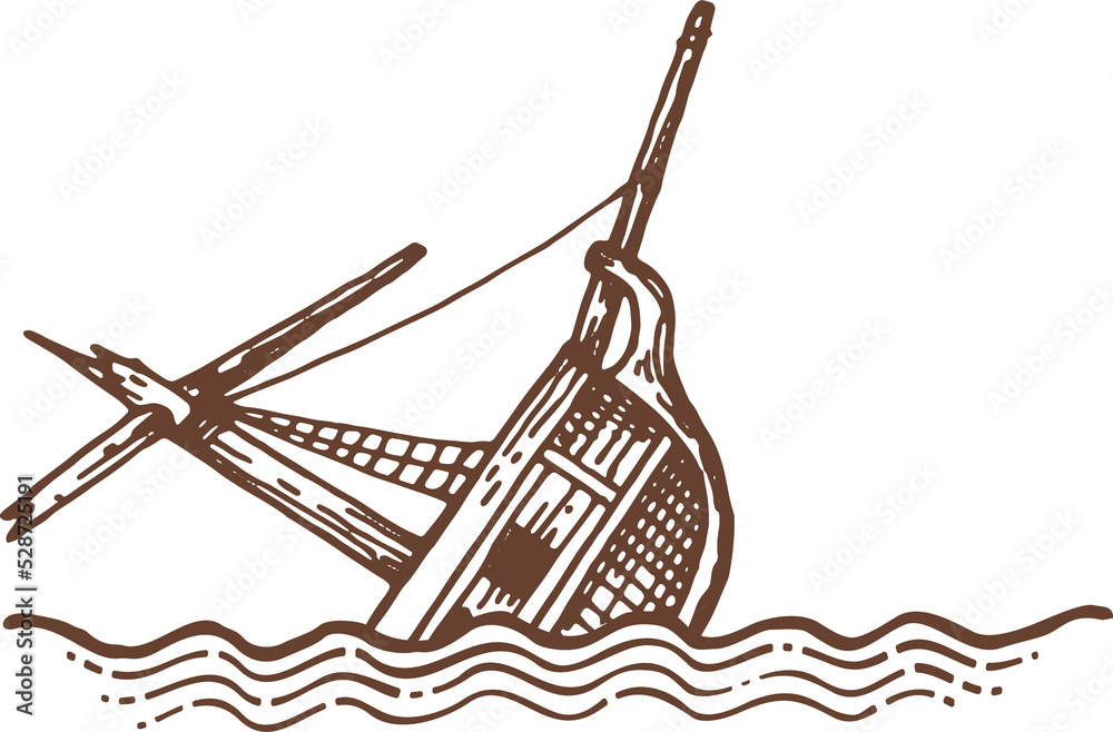 Shipwreck, broken ship, sunken sailing boat in sea Stock Illustration ...