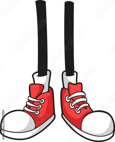 Human legs comic limbs in red training sneakers © Vector Tradition