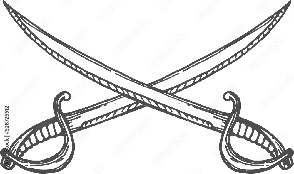 Fototapeta premium Retro crossed pirate swords, decorative handles