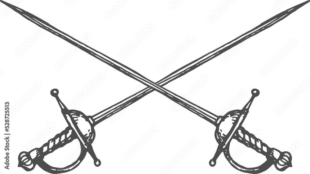 Epee weapon used in fencing sport, crossed swords Stock Illustration