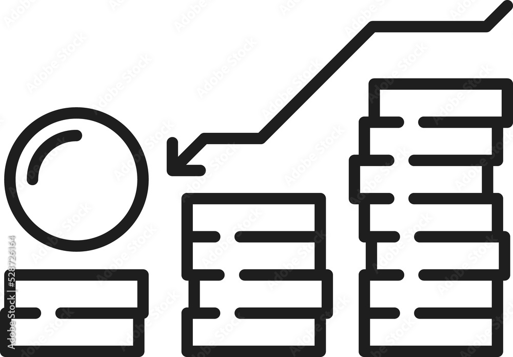 Coins stack with arrow down, money debt chart icon Coins stack with arrow down, money debt chart icon