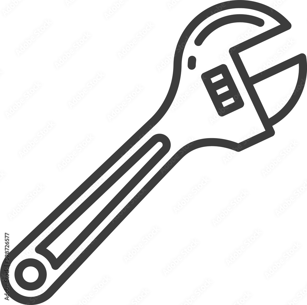 Adjustable wrench plumbing tool isolated line icon Adjustable wrench plumbing tool isolated line icon