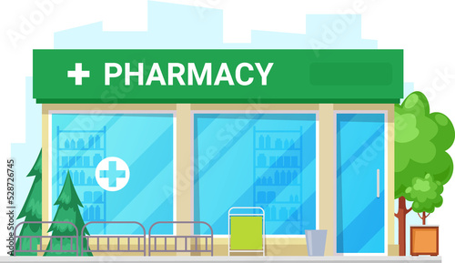 Fotografie Pharmacy building vector icon. Drug store facade