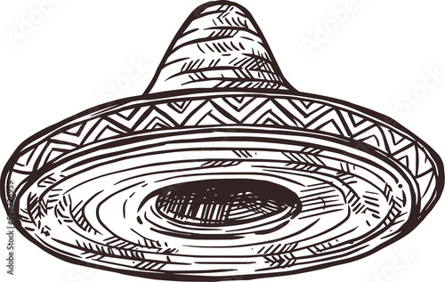 Mexican sombrero sketch, Cinco de Mayo holiday hat
