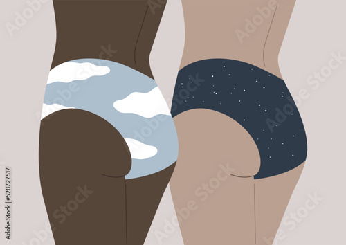 Day and night, sporty female bodies wearing casual underwear