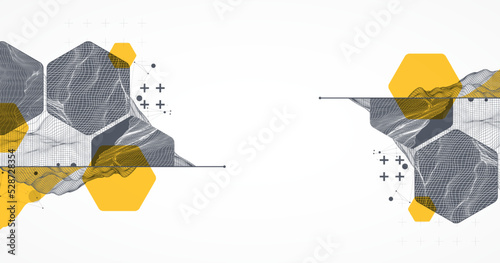 Modern science technology abstract background using hexagonal shapes. Wireframe spot surface illustration. Vector.