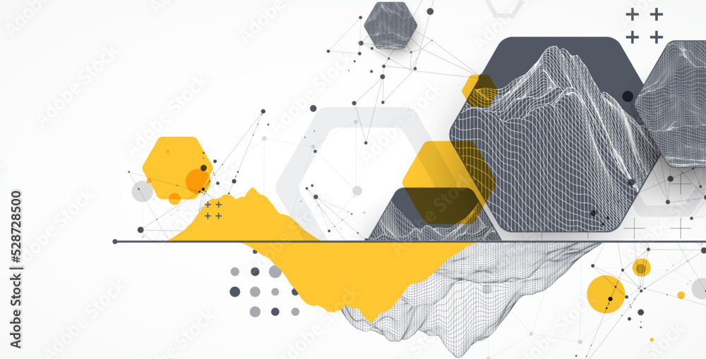 Modern science technology abstract background using hexagonal shapes. Wireframe spot surface illustration. Vector.
