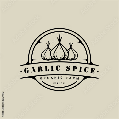 garlic onion logo vector line vintage illustration template icon graphic design. spice and ingredient sign and symbol for farm or seasoning shop with outline circle badge