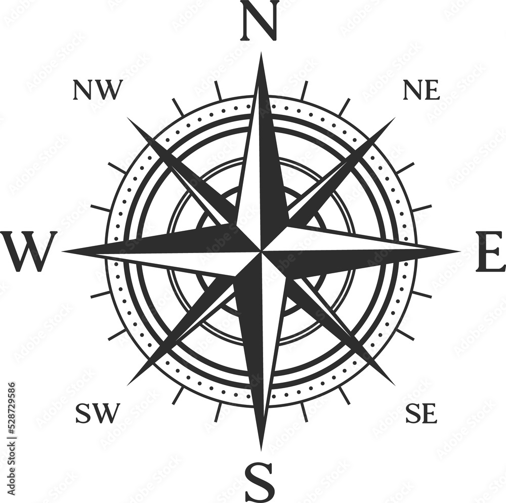 Rose of wind retro compass isolated windrose sign