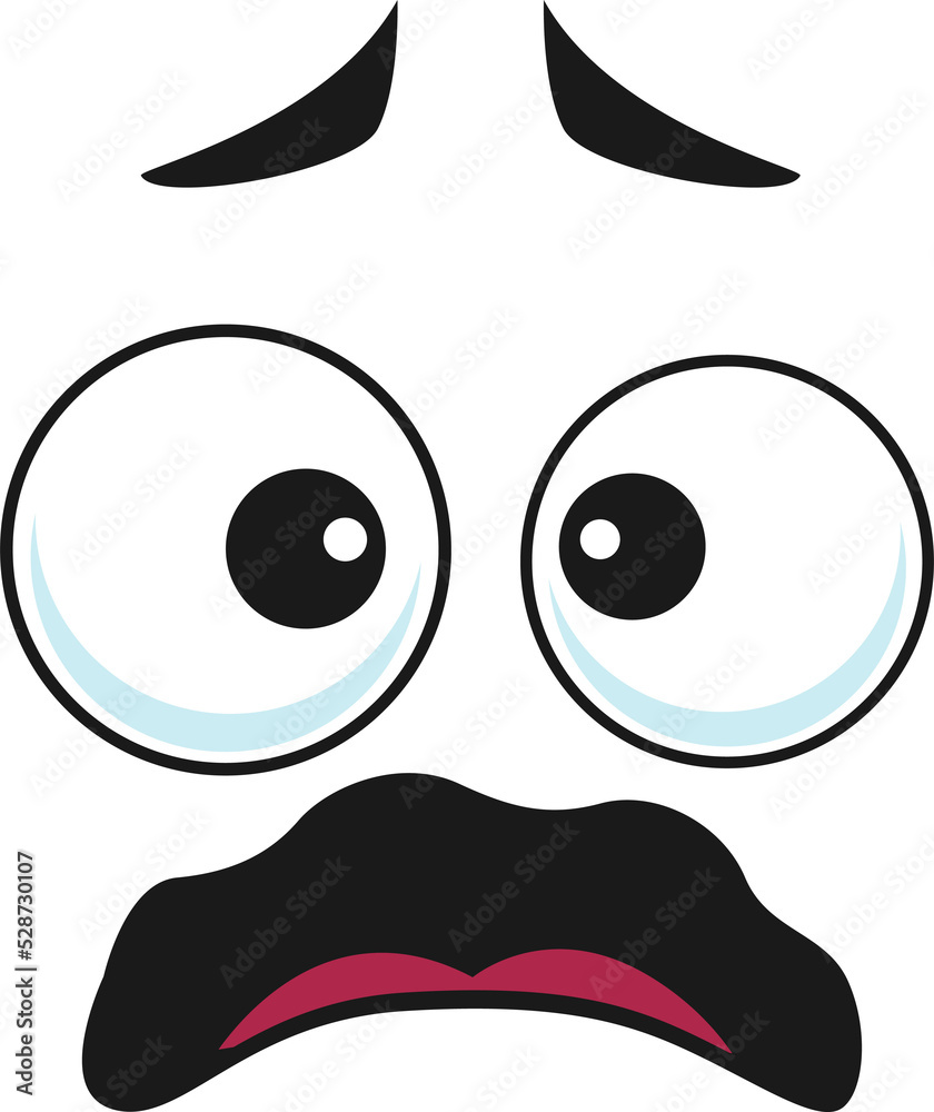 Cartoon face vector icon, frightened funny emoji