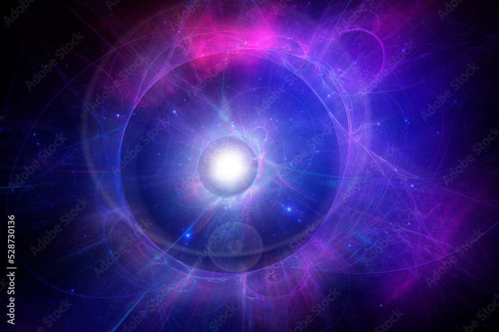Obraz premium A science fiction concept of a glowing fractal portal, in a universe of stars.
