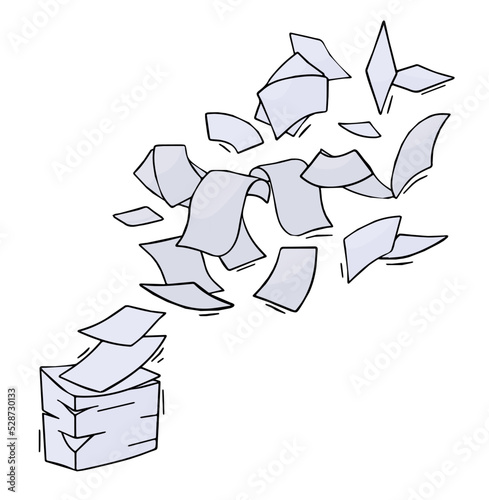 Flying Paper. Blank sheet. Thrown object. White trash. Cartoon flat illustration.
