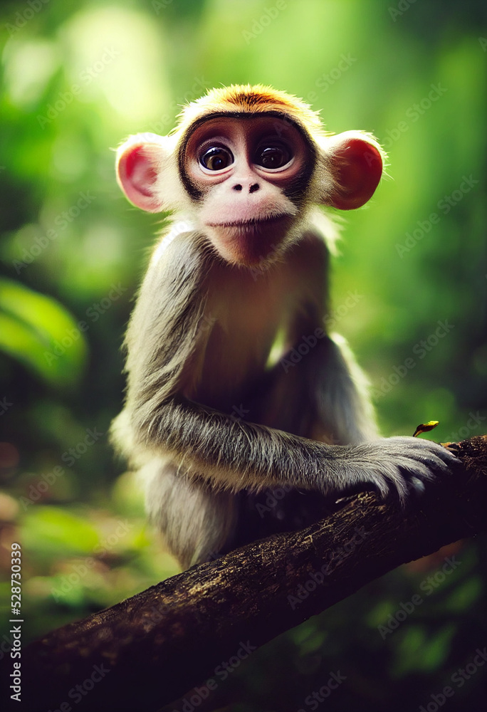 Fototapeta premium Cute little monkey in forest.3d illustration